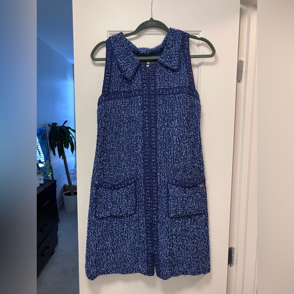 CHANEL Navy Textured Tweed Mini Dress - 38 FR / M / 8 💙 Authentic